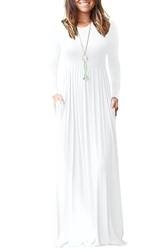 AUSELILY Women's Long Sleeve Dress Loose Plain Long Casual Maxi Dresses with Pockets 2025 New