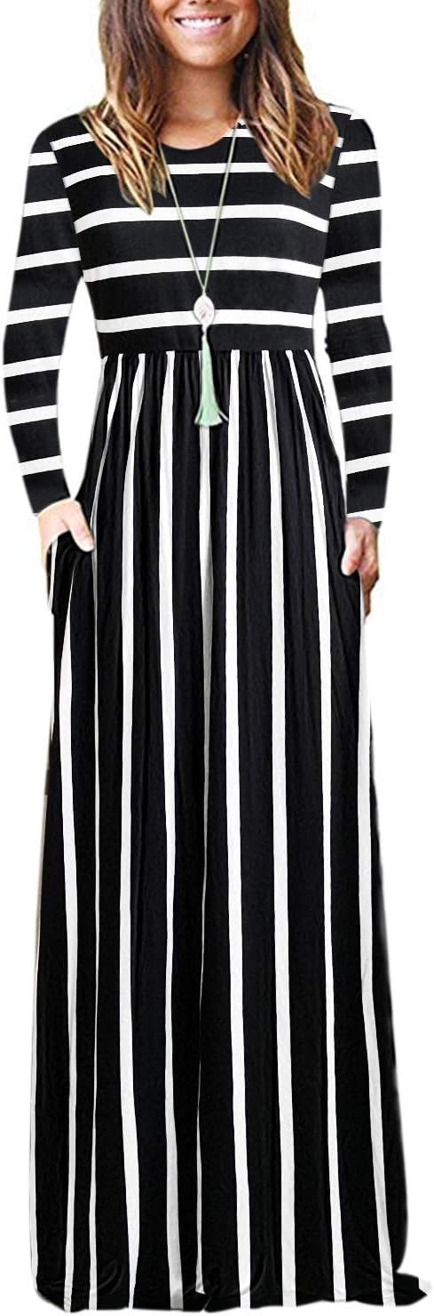 AUSELILY Women's Long Sleeve Dress Loose Plain Long Casual Maxi Dresses with Pockets 2025 New