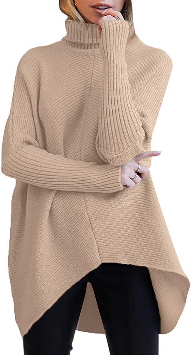 ANRABESS Oversized Turtleneck Batwing Pullover