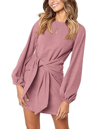 PRETTYGARDEN Lantern Sleeve Tie-Waist Dress