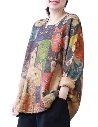 YESNO Women Christmas Sweater Graphic Printed Oversized Pullover Sweaters Casual Loose Knit Tops S01