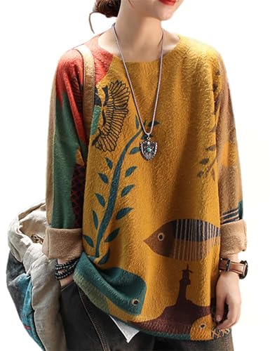 YESNO Women Christmas Sweater Graphic Printed Oversized Pullover Sweaters Casual Loose Knit Tops S01