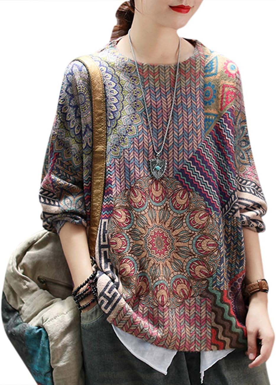 YESNO Women Christmas Sweater Graphic Printed Oversized Pullover Sweaters S01