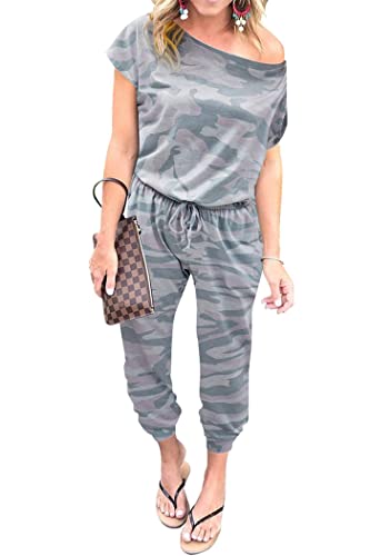 PRETTYGARDEN Jumpsuits for Women 2025 Dressy Casual Off Shoulder Romper Outfits Spring Vacation Travel Summer Lounge Clothes
