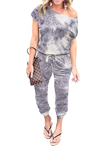 PRETTYGARDEN Jumpsuits for Women 2025 Dressy Casual Off Shoulder Romper Outfits Spring Vacation Travel Summer Lounge Clothes