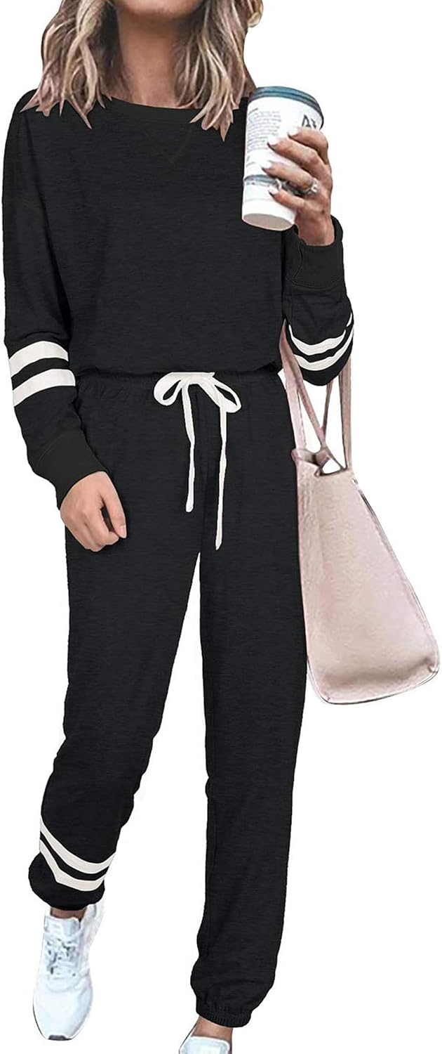 PRETTYGARDEN Women's Two Piece Loungewear Fall Casual Long Sleeve Tops Jogger Pants Pajama Sets Matching Outfits Clothing