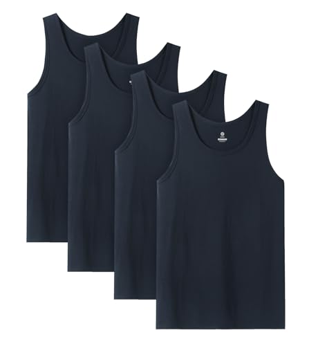 LAPASA Men's 100% Cotton Tank Top Ultra Soft Sleeveless Crewneck Breathable A-Shirts Basic Solid Undershirts Vest 4 Pack M36