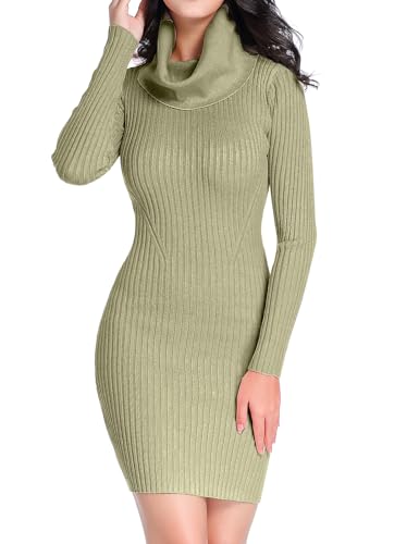 v28 Sweater Dress for Women Ribbed Knit Fitted midi Sexy Fall Winter Bodycon Cowl Neck Dresses