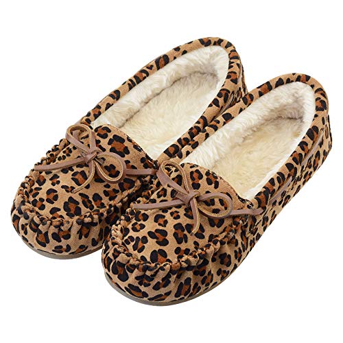 Vonair Women's Moccasin Slippers Micro Suede Warm Faux Fur Pile Lined Lace-Up Cozy Bow Indoor & Outdoor Moccasins Slip On Loafers Shoes for Women