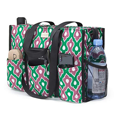 TOPDesign Utility Water Resistant Tote Bag with 13 Pockets, Top Zipper Closure & Thick Bottom Support, for Working Women