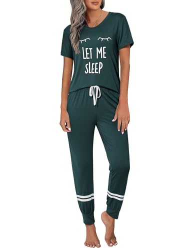 Ekouaer Womens Pajamas Set 2 Piece Lounge Pj Set Short Sleeve Sleepwear Tops with Joggers Pants Loungewear Print Nightwear