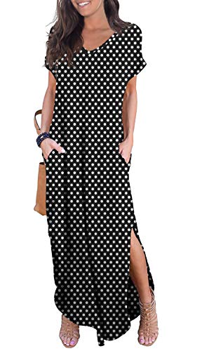 GRECERELLE Women's Casual Loose Pocket Long Dress Short Sleeve Split Maxi Dresses
