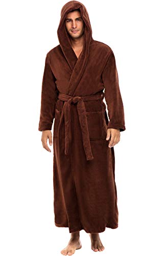 Alexander Del Rossa Mens Robe with Hood, Plush Fleece Hooded Mens Bathrobe, Big and Tall Bath Robe for Men