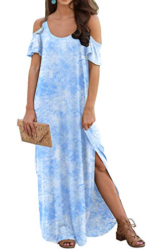 GRECERELLE Women's Summer Cold Shoulder Casual Loose Long Dress Strapless Maxi Dress Short Sleeve Off Shoulder Sundresses