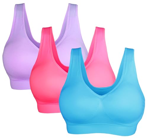 Cabales Women's Pull On Style Seamless Comfortable Wire-Free Yoga Bra with Removable Pads