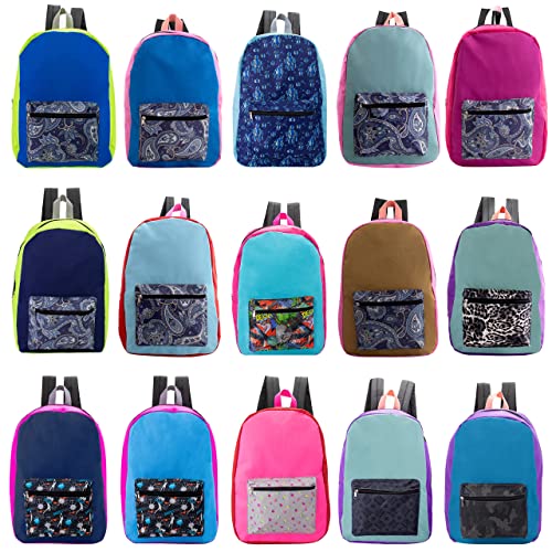 24-Pack 17" School Backpacks for Kids - Backpacks in Bulk for Elementary, Middle, and High School Students, 12 Assorted Colors