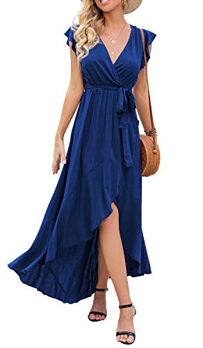 GRECERELLE 2025 Women's Spring Summer Boho Floral Print V-Neck Faux Wrap Maxi Dress for Wedding Guest, Graduation, Party