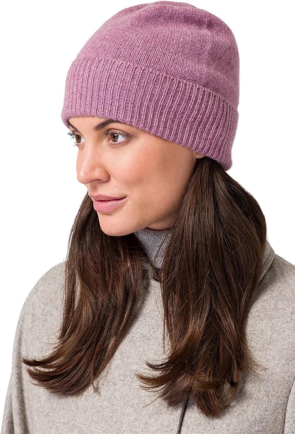 Womens Ribbed Beanie, 100% Cashmere, Soft & Stretchy with Ribbed Edge, Warm Hat for Winter