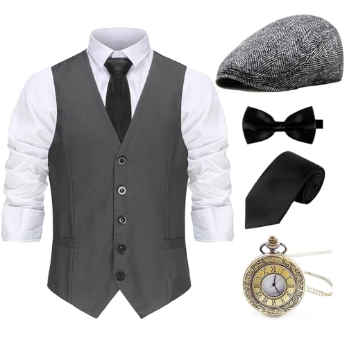 Gionforsy 1920s Mens Costume Gatsby Gangster Costume Accessories Set 20s Hat Bow Tie