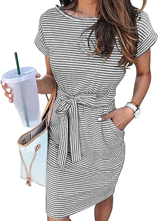 MEROKEETY Tie-Waist Shirt Dress
