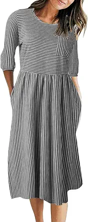 MEROKEETY Casual Stripe Midi