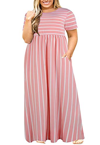 Nemidor Plus Size Maxi Dresses for Curvy Women Summer Casual Loose Short Sleeve Long Beach Dress with Pocket