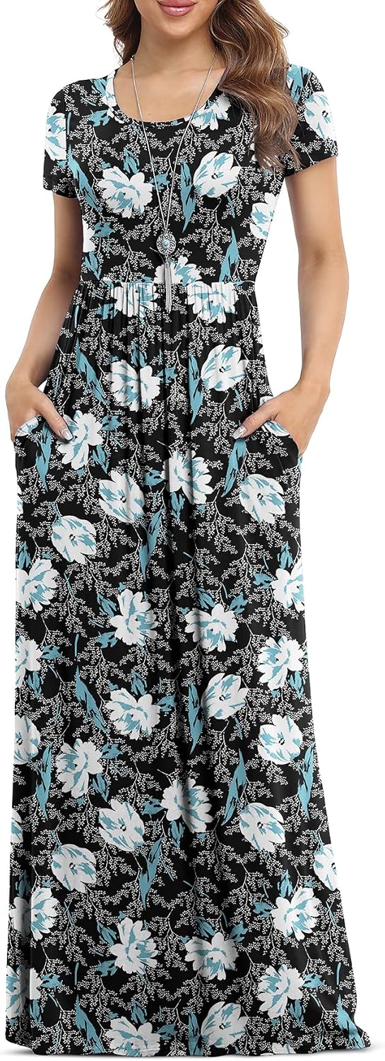 VIISHOW Women's Short Sleeve Loose Plain Maxi Dresses Casual Long Dresses with Pockets