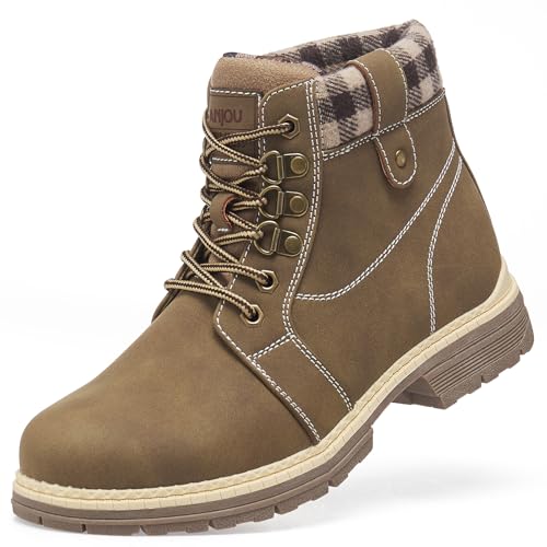 ANJOUFEMME Casual Winter Hiking Boots For Women - Womens Outdoor Snow Ankle Boots Waterproof Lightweight Lace up Fur Lined Walking Hiking Shoes