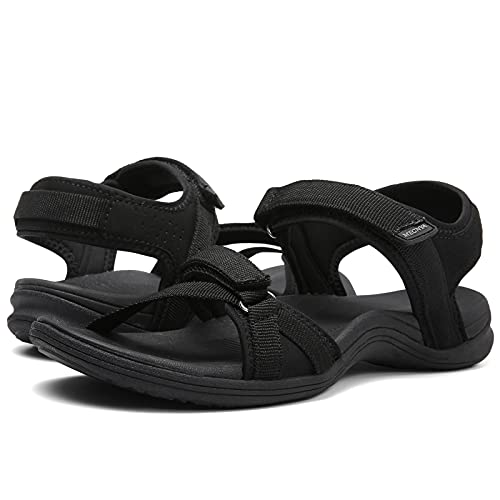 MEGNYA Womens River Hiking Sandals Outdoor, Non Slip Walking Sandals with Hook and Loop Slingback Straps, Soft Lightweigth Sandals Comfortable Hiking