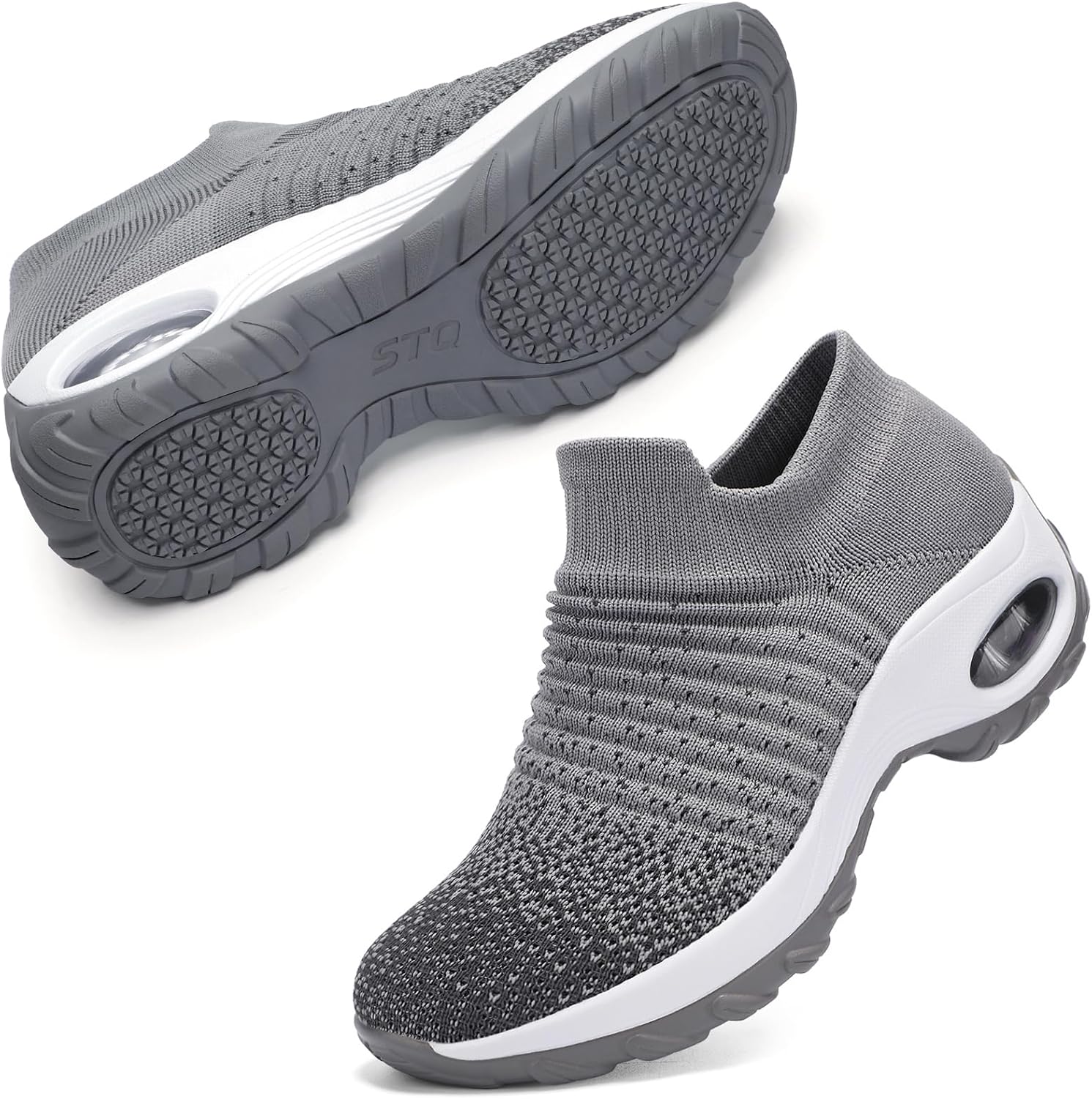 STQ Walking Shoes Women Slip on Sneakers Non Slip Work Arch Support Tennis Plantar Fasciitis Orthopedic Breathable Mesh Comfortable Ladies Nursing