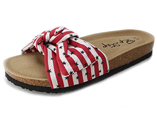 PepStep Slide Sandals for Women or Ladies Dressy Summer Casual, Cute Bow Tie Knot On Top Strap, Comfy Slip On Cork Foot Bed