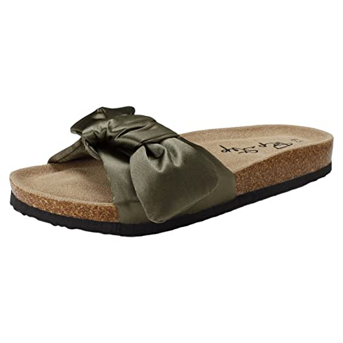 PepStep Slide Sandals for Women or Ladies Dressy Summer Casual, Cute Bow Tie Knot On Top Strap, Comfy Slip On Cork Foot Bed