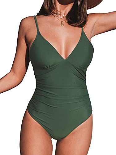 CUPSHE Women's One Piece Swimsuit (V Neck, Shirred Waist)