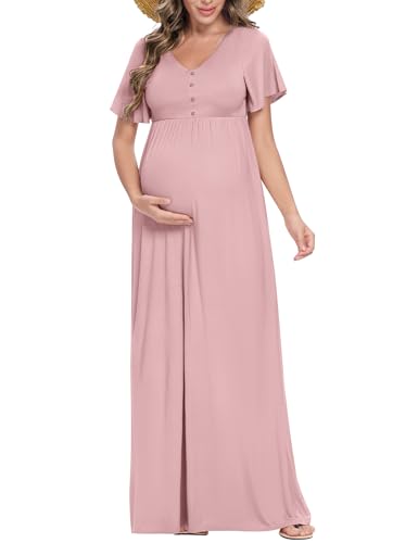 Peauty Fall Maternity Dresses for Women Maternity Photoshoot Dress with Decorative Button Baby Shower Dress