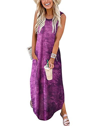 ANRABESS Women Casual Loose Sundress Sleeveless Split Maxi Long Beach Shirt Dress Travel Vacation 2025 Summer Outfits