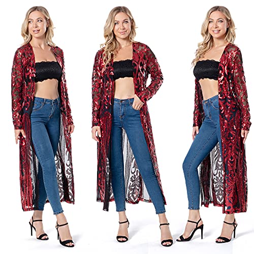 Women's Sequin Cardigan Summer Cover Up Dress Glitter Sparkle Open Front Coat Dresses Duster for Evening Prom