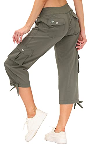 MoFiz Women's Cargo Capris Hiking Pants Lightweight Quick Dry Outdoor Athletic Travel Casual Loose Comfy Cute Pockets