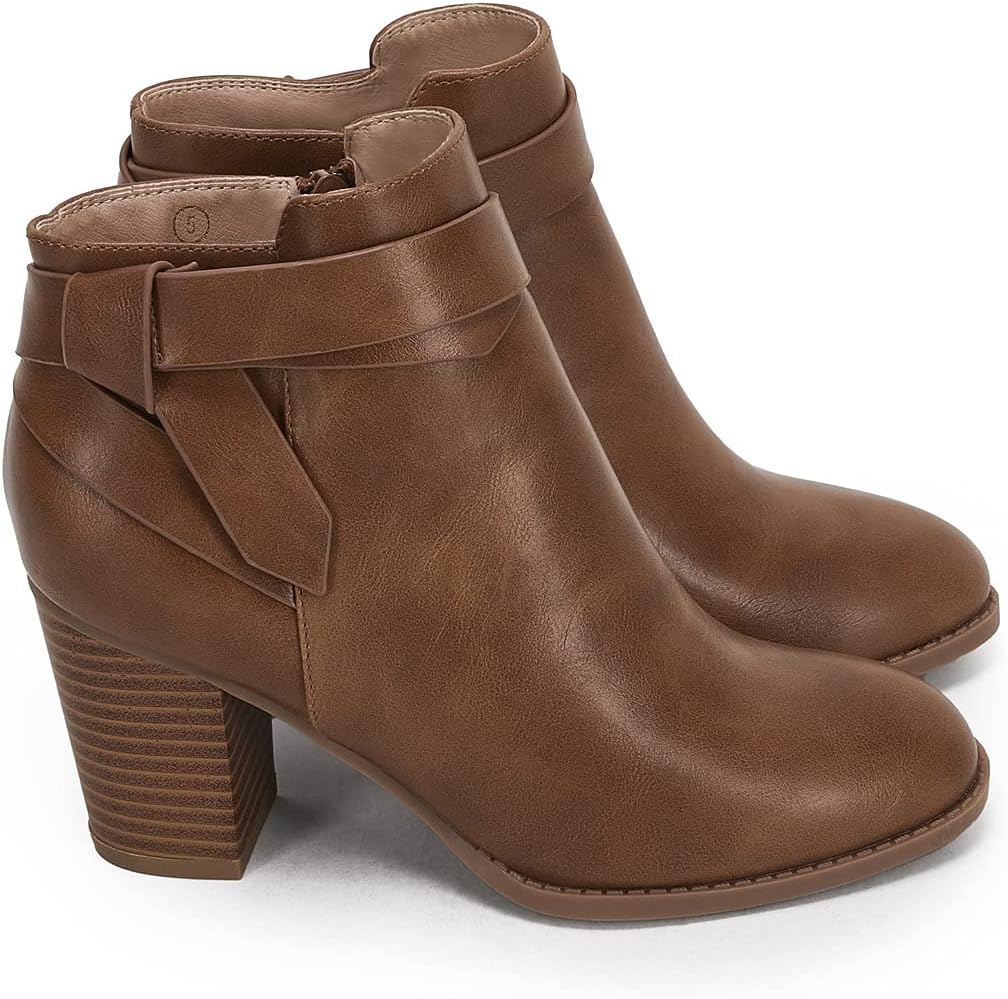 PiePieBuy Women's Tie Knot Chelsea Pump Ankle Boots Closed Toe Stacked Heel Booties Shoes
