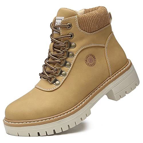 ANJOUFEMME Casual Winter Hiking Boots For Women - Womens Outdoor Snow Ankle Boots Waterproof Lightweight Lace up Fur Lined Walking Hiking Shoes