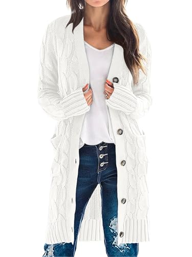 MEROKEETY Long Cable Cardigan