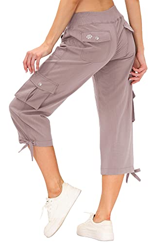 MoFiz Women's Cargo Capris Hiking Pants Lightweight Quick Dry Outdoor Athletic Travel Casual Loose Comfy Cute Pockets