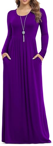 VIISHOW Women's Long Sleeve Loose Plain Maxi Dresses Casual Long Dresses with Pockets