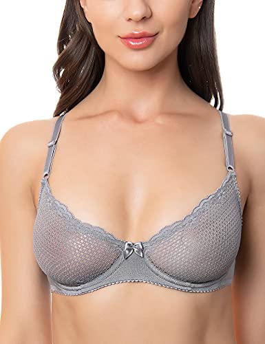 Wingslove Women's Sexy 1/2 Cup Lace Bra Balconette Mesh Underwired Demi Shelf Bra Unlined See Through Bralette