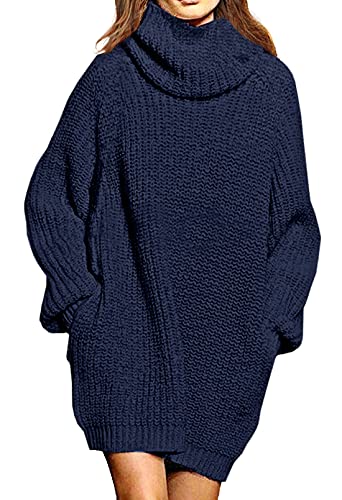 Pink Queen Women's Loose Turtleneck Oversize Long Pullover Sweater Dress