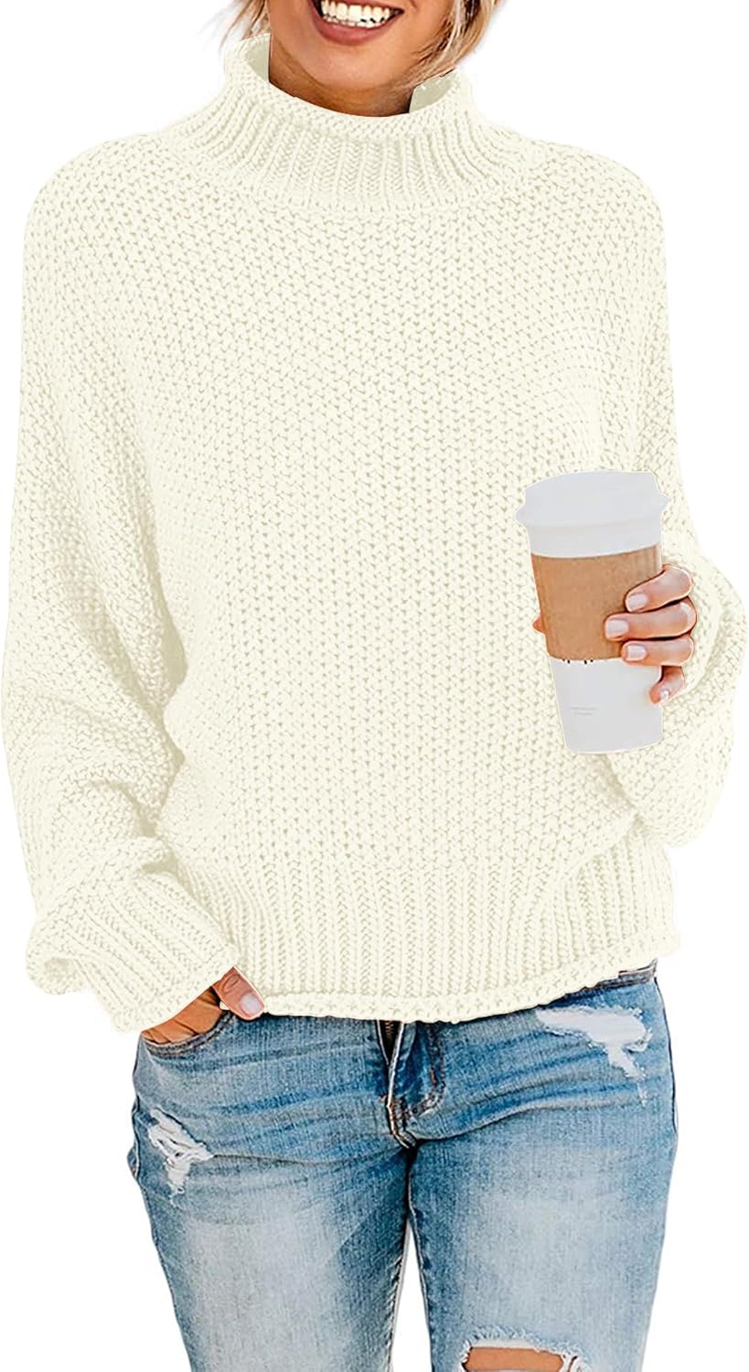 ZESICA Women's Turtleneck Batwing Sleeve Loose Oversized Chunky Knitted Pullover Sweater Jumper Tops