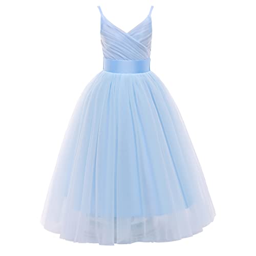 Glamulice Flower Girls Spaghetti Strap Tulle Dress Long A Line Wedding Pageant Dresses Princess Birthday Party Ball Gown