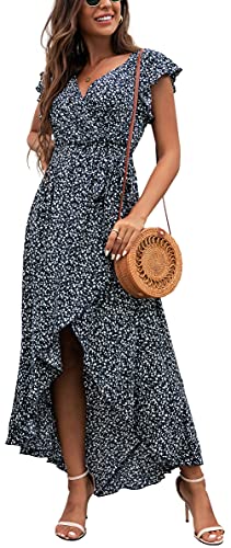 GRECERELLE 2025 Women's Spring Summer Boho Floral Print V-Neck Faux Wrap Maxi Dress for Wedding Guest, Graduation, Party
