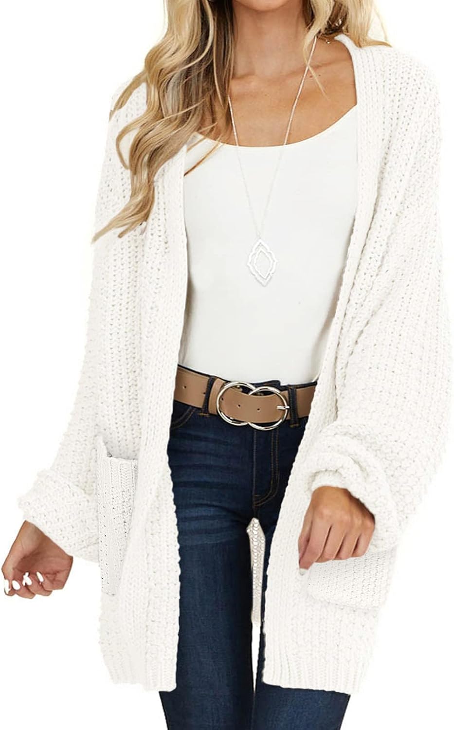 MEROKEETY Oversized Lantern Sleeve Cardigan