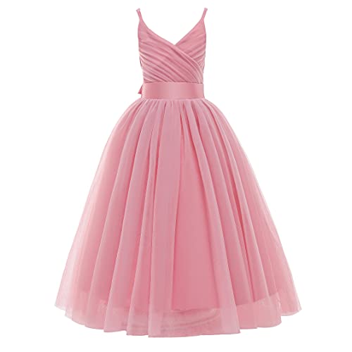 Glamulice Flower Girls Spaghetti Strap Tulle Dress Long A Line Wedding Pageant Dresses Princess Birthday Party Ball Gown