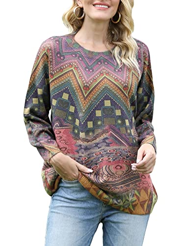 YESNO Women Christmas Sweater Graphic Printed Oversized Pullover Sweaters Casual Loose Knit Tops S01